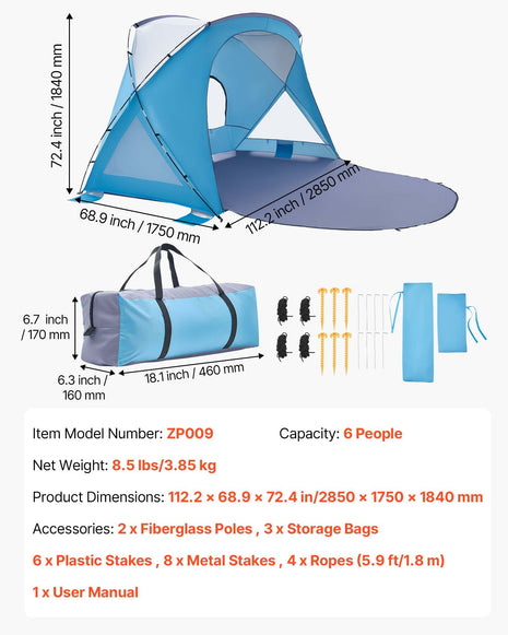 Portable 6 Person Beach Sun Shelter