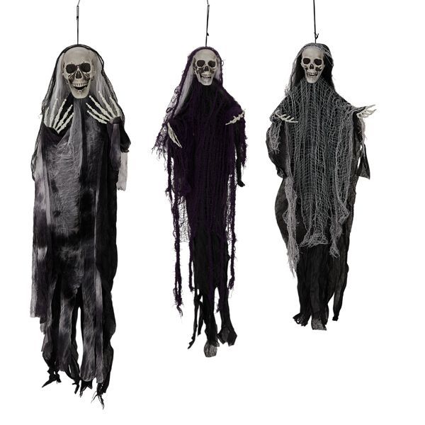 Hanging Grim Reaper Skeletons – 3-Piece Halloween Outdoor Decor