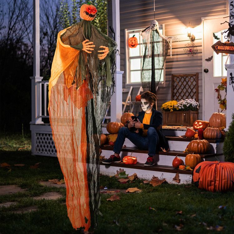6FT Hanging Pumpkin Ghost – Glowing Halloween Outdoor Decoration