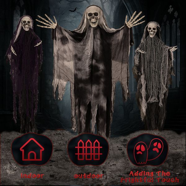 Hanging Grim Reaper Skeletons – 3-Piece Halloween Outdoor Decor