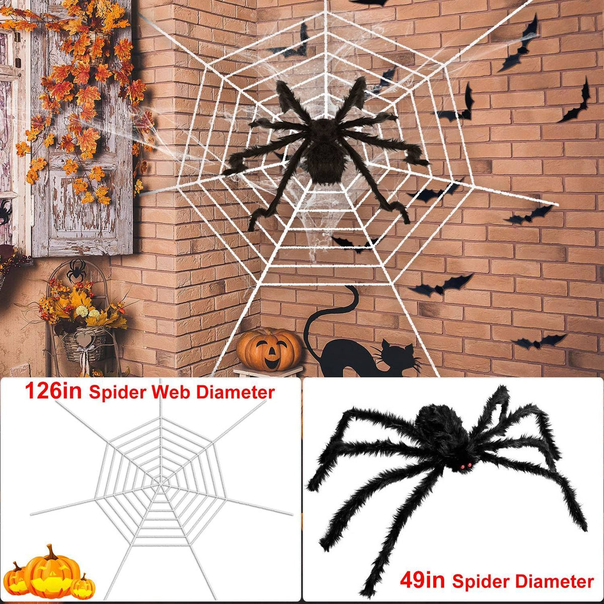 49" Giant Halloween Spider – Hairy Outdoor Web Decoration