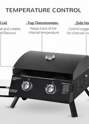 Portable 2-Burner Charcoal BBQ Grill