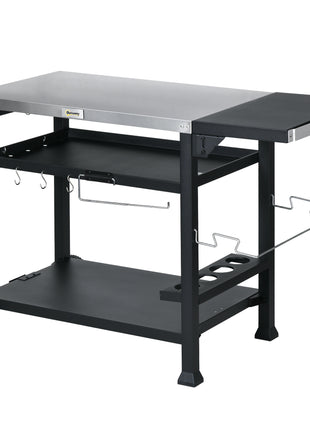3-Tier Outdoor Grill Cart Table with Foldable Side Shelf & Storage Rack