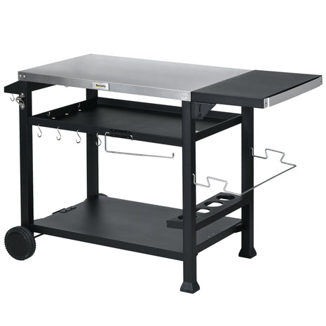 3-Tier Outdoor Grill Cart Table with Foldable Side Shelf & Storage Rack