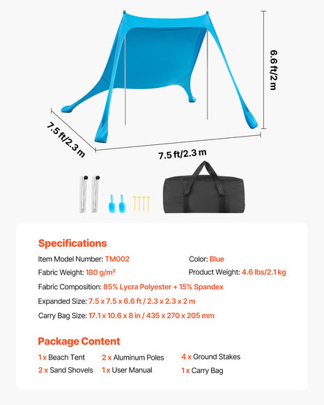 Portable Beach Sun Shelter Canopy with UPF 50+ UV Protection