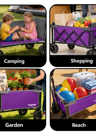 220 lbs Foldable Wagon Cart with 5x2 Wide Wheels & Full-Side Opening