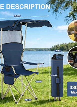 Camping Chair with Canopy & Cup Holder