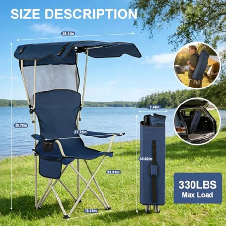Camping Chair with Canopy & Cup Holder