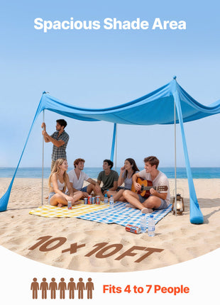Portable 10x10 FT Beach Canopy with UPF 50+ UV Protection