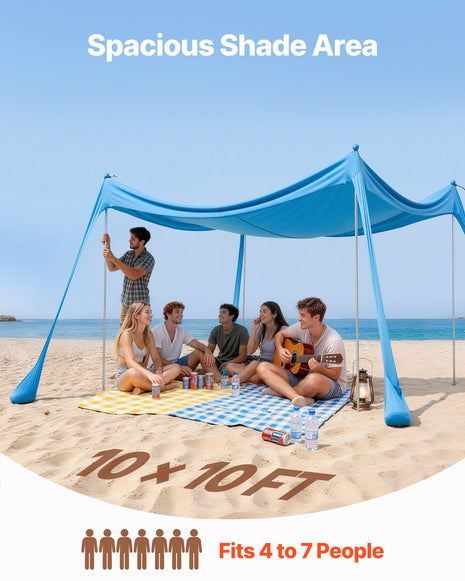 Portable 10x10 FT Beach Canopy with UPF 50+ UV Protection