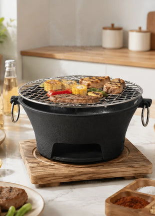 Portable Cast Iron Charcoal Grill for Camping & Outdoor BBQ