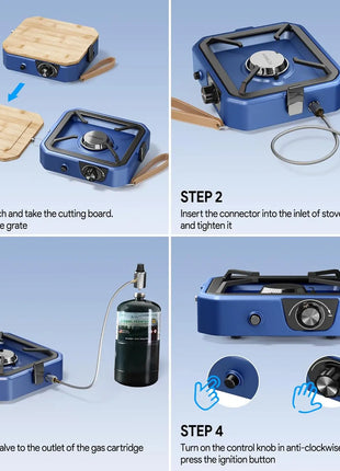 Portable Propane Camping Stove with Cutting Board, 8000 BTU